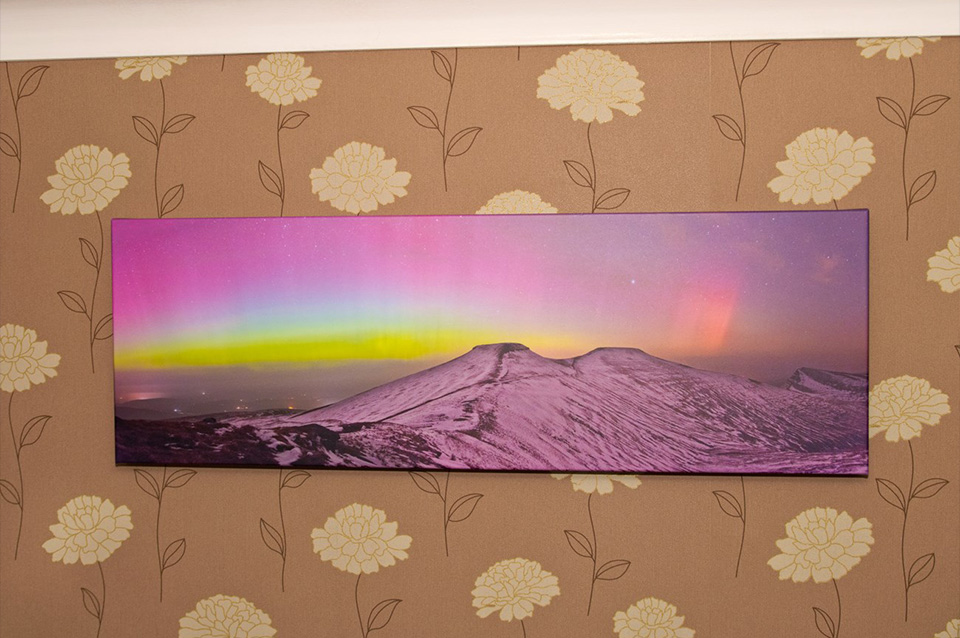 Example print of the aurora borealis over Pen y Fan in the Brecon Beacons
