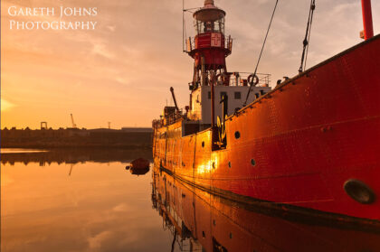 Cardiff Bay lightship at sunrise