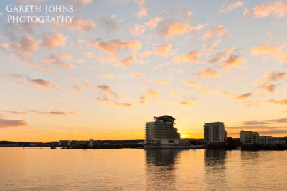 Cardiff Bay sunset over St Davids Hotel