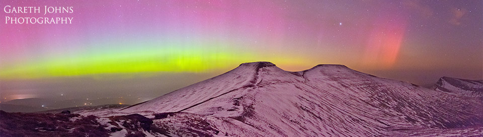 Corn Du, Pen y Fan and Cribyn with the Aurora Borealis Northern Lights