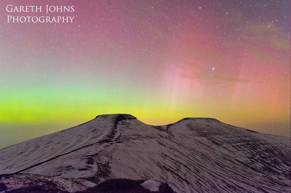 Pen y Fan and Corn Du with the aurora borealis