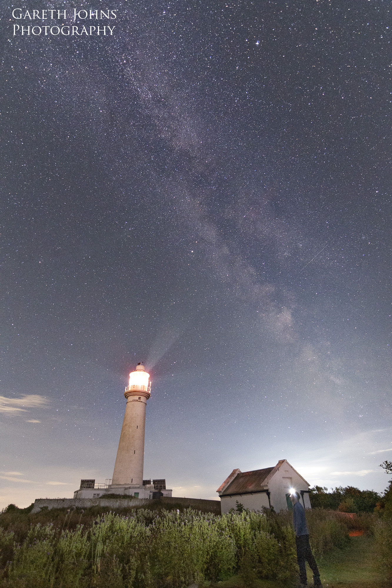 Flat Holm Island lighthouse under the milky way