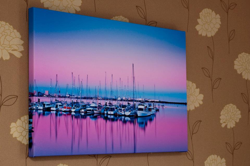 Example canvas print of Cardiff Bay Barrage at sunset