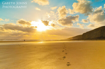 Golden footprints at Southerndown beach