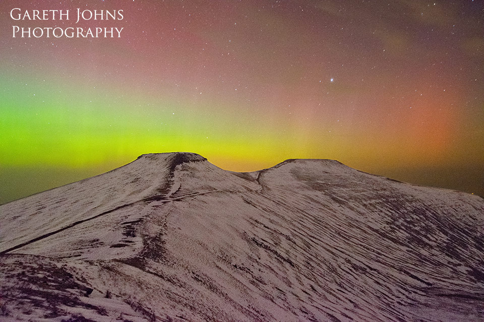 Pen y Fan and Corn Du with the aurora borealis