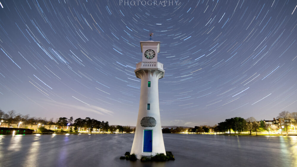 Roath Park lighthouse star trail