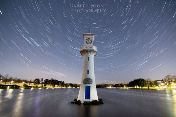Roath Park lighthouse star trail